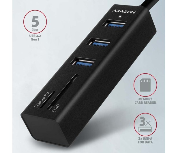 Axagon HMA-CR3A SuperSpeed USB-A hub + czytnik kart - 1485448 - zdjęcie 4